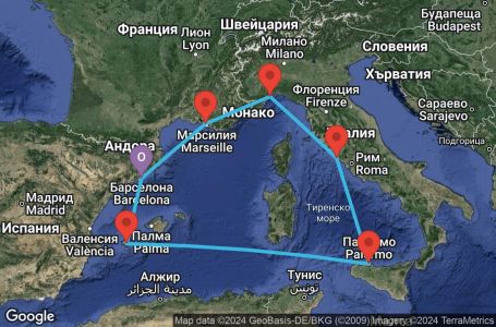 Маршрут на круиз 7 дни Испания, Италия, Франция - BCN07A2I