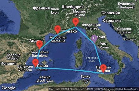Маршрут на круиз 7 дни Италия, Франция, Испания - CIV07A3X