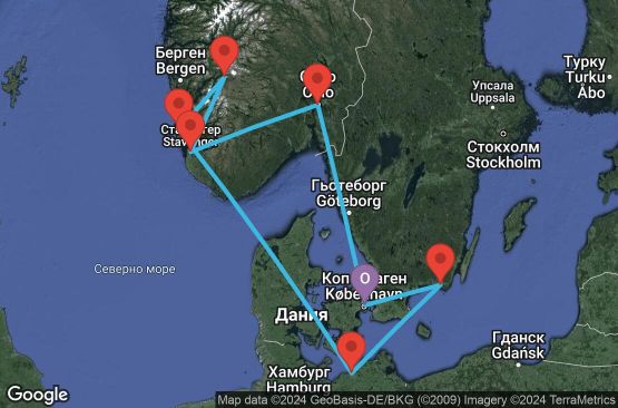 Маршрут на круиз 8 дни Дания, Швеция, Германия, Норвегия - UV4I