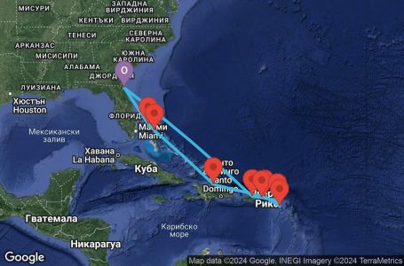 Маршрут на круиз 12 дни Кариби - GEMB12CNNJAXJAX