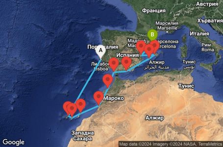 Маршрут на круиз 12 дни Канарски острови и Мароко - SKYM12CNNLISBCN