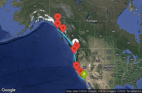 Маршрут на круиз 12 дни Аляска от Ванкувър - ALSH12CNNVANSAN