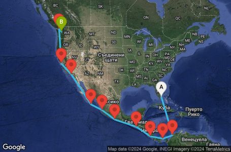 Маршрут на круиз 22 дни Круизен преход през Панамския канал - ENCO22CNNMIASEA