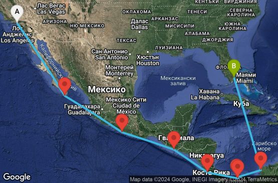 Маршрут на круиз 15 дни Круизен преход през Панамския канал - ENCO15CNNLAXMIA