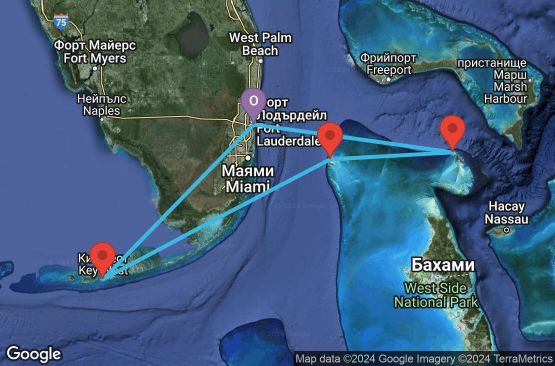 Маршрут на круиз 5 дни САЩ, Бахамските острови - 05W632
