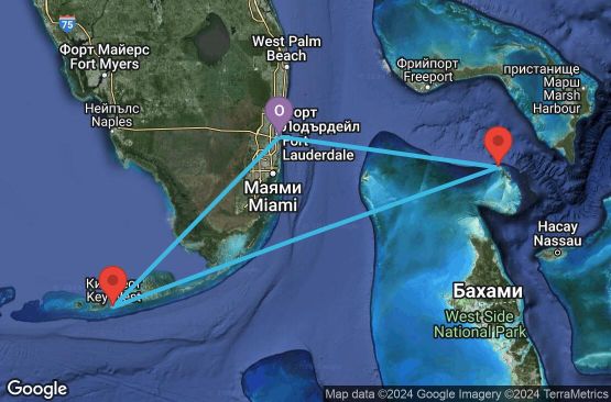 Маршрут на круиз 4 дни САЩ, Бахамските острови - 4BH243