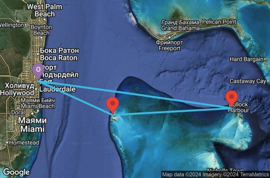 Маршрут на круиз 4 дни САЩ, Бахамските острови - 4BH245