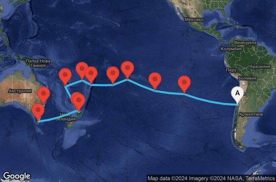 Маршрут на круиз 34 дни Чили, Великобритания, Френска Полинезия, Острови Кук, Тонга, Фиджи, Нова Каледония, Нова Зеландия, Австралия - SAC34A02