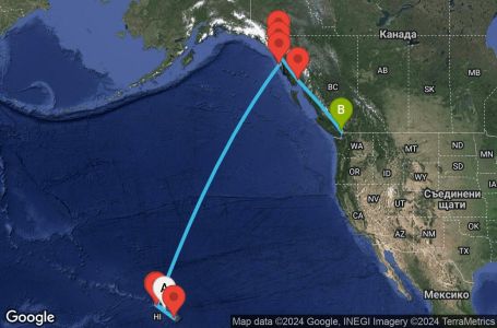 Маршрут на круиз 16 дни Тихоокеански круиз - SUNA16CNNHNLVAN