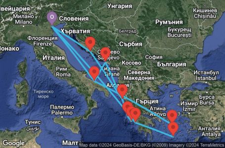 Маршрут на круиз 14 дни Италия, Гърция, Хърватска - PMA14A0H