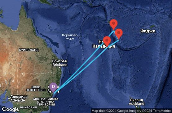 Маршрут на круиз 9 дни Австралия, Вануату, Нова Каледония - 09K152