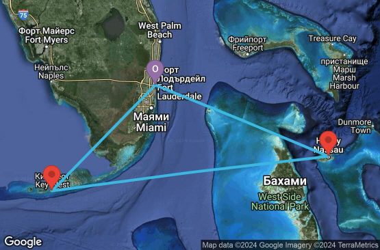 Маршрут на круиз 5 дни САЩ, Бахамските острови - 05Z227