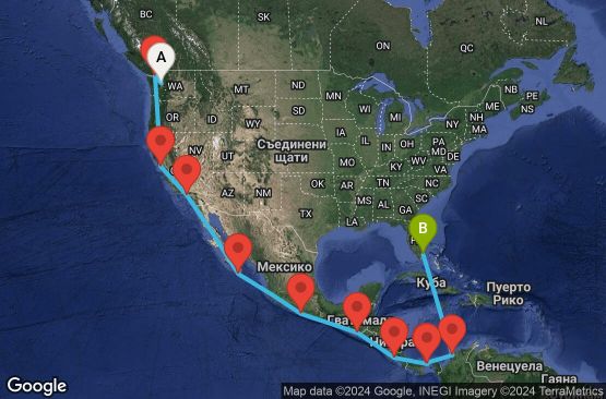 Маршрут на круиз 21 дни Круизен преход през Панамския канал - JOYP21CNNSEAMIA