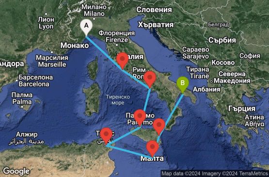 Маршрут на круиз 7 дни Италия, Тунис, Малта - SVN07A37