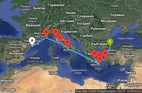 Маршрут на круиз 10 дни Гръцки острови и Италия - SKEM10CNNBCNIST