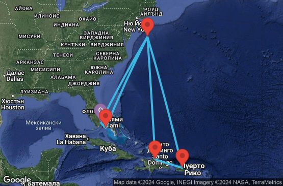 Маршрут на круиз 7 дни САЩ, Доминиканска република, Пуерто Рико, Бахамските острови - USWN