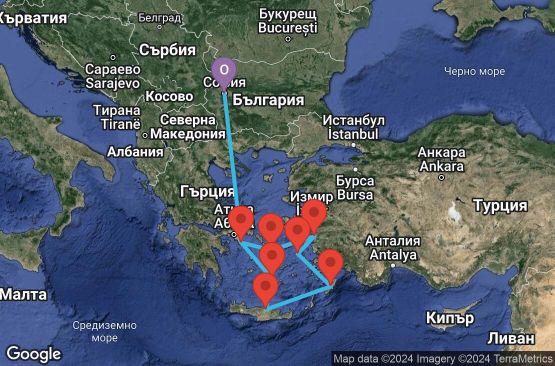 Маршрут на круиз Пет Гръцки Острова и древният Ефес