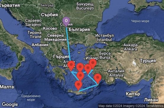 Маршрут на круиз Пет гръцки острова и Ефес през септември