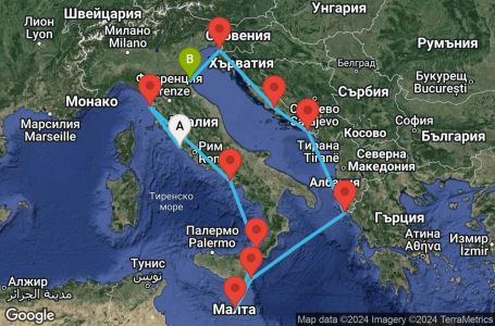 Маршрут на круиз 10 дни Класическо Средиземноморие - VIVR10CNNCIVRAV