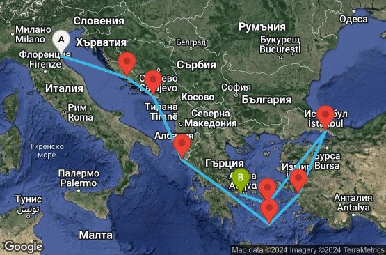 Маршрут на круиз 9 дни Адриатика и гръцки острови - VIVA09CNNRAVPIR