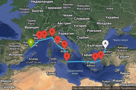 Маршрут на круиз 10 дни Адриатика и гръцки острови - PEAL10CNNISTBCN