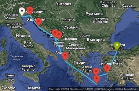 Маршрут на круиз Europe - Adriatic, Greece & Turkey - Venice (VCE/IST) - PELE09CNNVCEIST