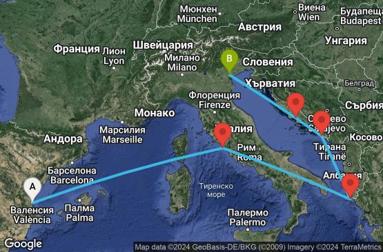 Маршрут на круиз 7 дни Испания, Италия, Гърция, Хърватска - UUWN