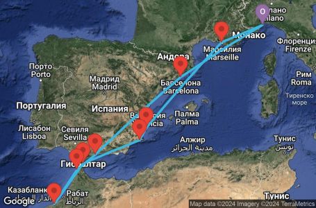 Маршрут на круиз 11 дни Италия, Испания, Мароко, Гибралтар, Франция - SVN11A0A