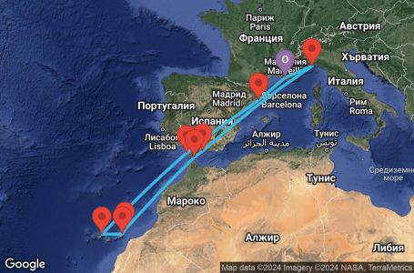 Маршрут на круиз 13 дни Франция, Италия, Испания, Гибралтар - MRS13A0K