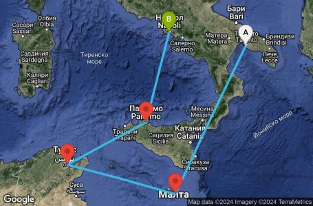 Маршрут на круиз 5 дни Италия, Малта, Тунис - TAR05A07