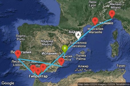 Маршрут на круиз 11 дни Испания, Франция, Италия, Гибралтар, Португалия - BCN11A0O