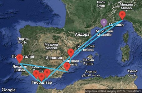 Маршрут на круиз 11 дни Франция, Испания, Гибралтар, Португалия, Италия - MRS11A0A