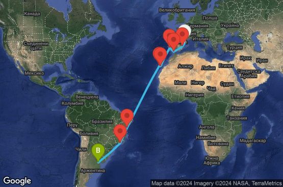 Маршрут на круиз 19 дни Испания, Португалия, Бразилия, Аржентина - UVEU