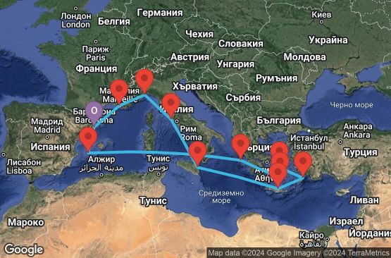 Маршрут на круиз 14 дни Испания, Франция, Италия, Гърция - BCN14A3W