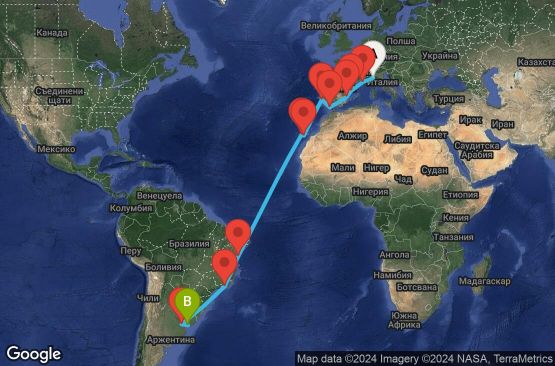 Маршрут на круиз 22 дни Италия, Франция, Испания, Португалия, Бразилия, Аржентина, Уругвай - UVET