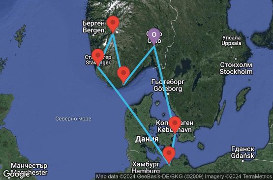 Маршрут на круиз 7 дни Норвегия, Дания, Германия - UVHD