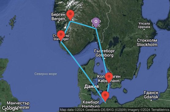 Маршрут на круиз 7 дни Норвегия, Дания, Германия - UVHJ