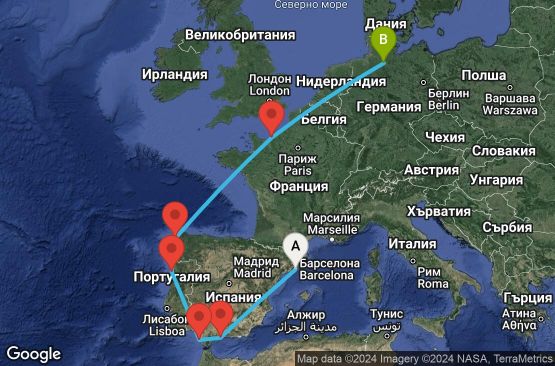 Маршрут на круиз 10 дни Испания, Португалия, Франция, Германия - BCN10A0V