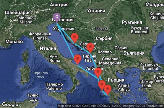 Маршрут на круиз 7 дни Италия, Гърция, Черна гора, Хърватска - TRS07A0I