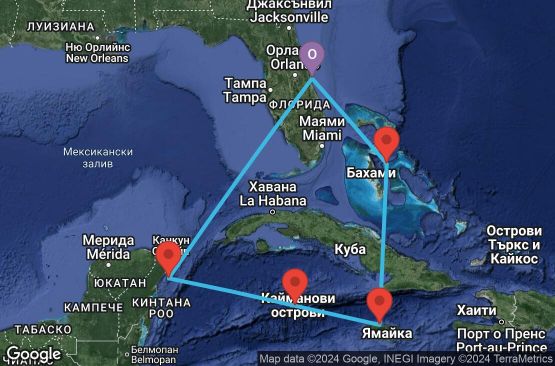 Маршрут на круиз 7 дни САЩ, Мексико, Каймановите острови, Ямайка, Бахамските острови - UVEH