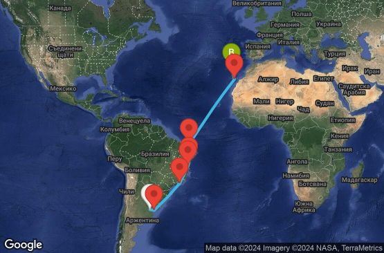 Маршрут на круиз 16 дни Аржентина, Уругвай, Бразилия, Испания, Португалия - UVIM