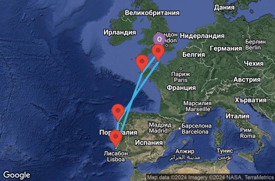 Маршрут на круиз 7 дни Великобритания, Франция, Португалия, Испания - UVIC