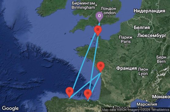 Маршрут на круиз 7 дни Великобритания, Испания, Франция - UVIB