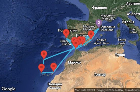 Маршрут на круиз 20 дни Испания, Португалия, Гибралтар, Мароко - EX20241110BCNBC1