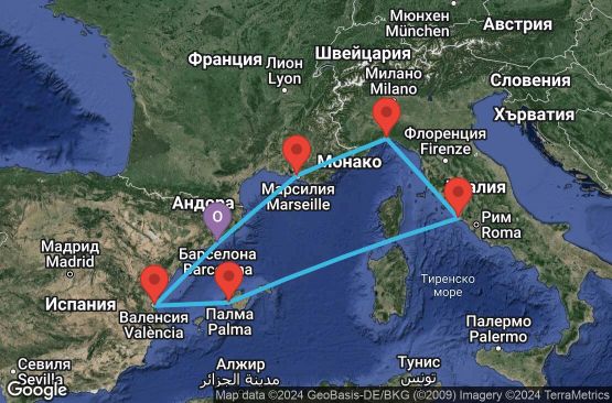 Маршрут на круиз 7 дни Испания, Италия, Франция - UVH2