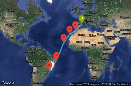 Маршрут на круиз 15 дни Бразилия, Кабо Верде, Испания, Мароко - UVJC