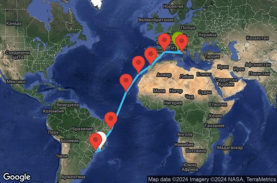 Маршрут на круиз 18 дни Бразилия, Кабо Верде, Испания, Мароко, Италия - UVJA