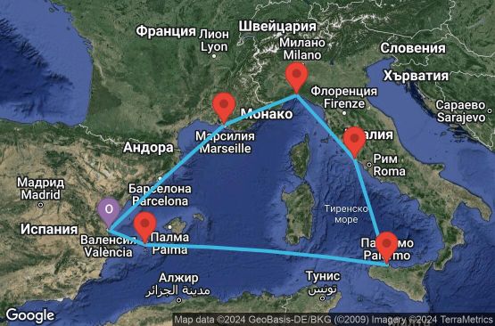 Маршрут на круиз 7 дни Испания, Франция, Италия - UTZW