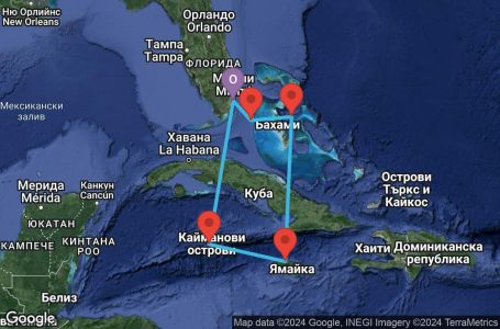 Маршрут на круиз United States,Bahamas,Jamaica,Cayman Islands - UV80