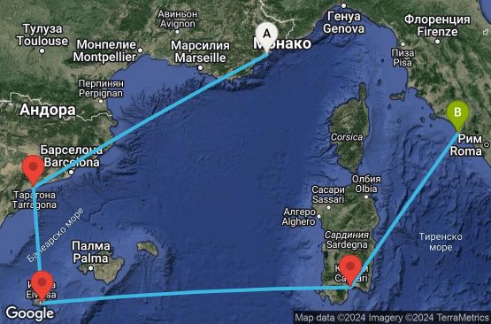 Маршрут на круиз France,Spain,Italy - UV5M